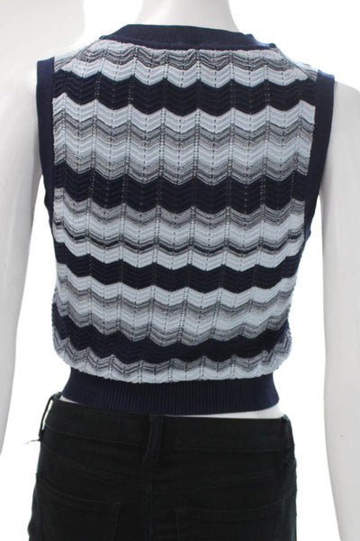 Ramy Brook Women Blue Geometric Sleeveless Crew Neck Vest Size XS