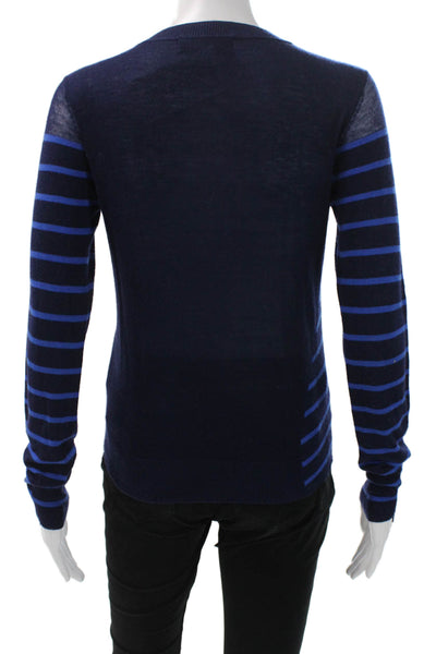 John & Jenn Womens Striped Pullover Sweater Long Sleeve Blue Size S