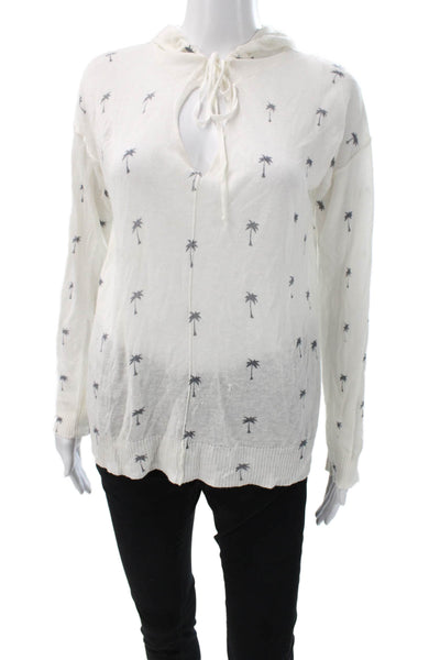 Central Park West Women White V-Neck Palm Tree Sweater Long Sleeve Size XS