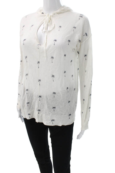 Central Park West Women White V-Neck Palm Tree Sweater Long Sleeve Size XS