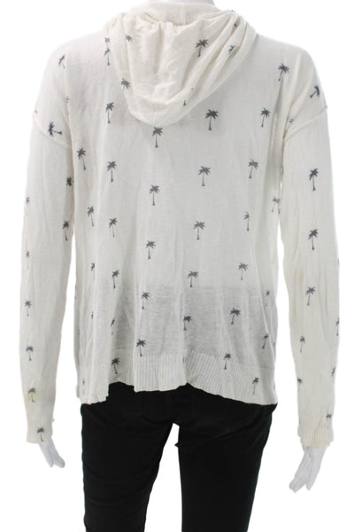 Central Park West Women White V-Neck Palm Tree Sweater Long Sleeve Size XS