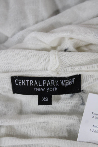 Central Park West Women White V-Neck Palm Tree Sweater Long Sleeve Size XS