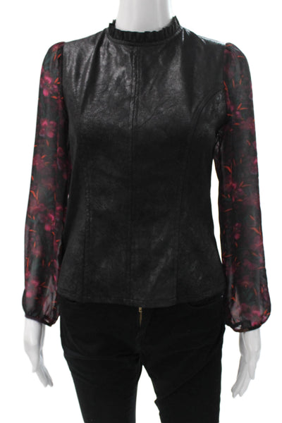 Drew Women Basic Floral High Neck Long Sleeve Blouse Black Size XS