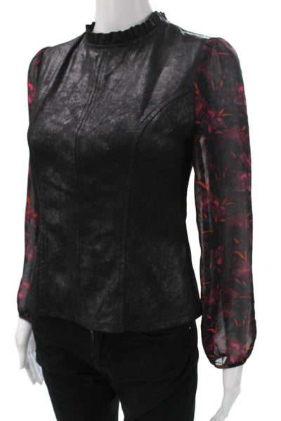 Drew Women Basic Floral High Neck Long Sleeve Blouse Black Size XS