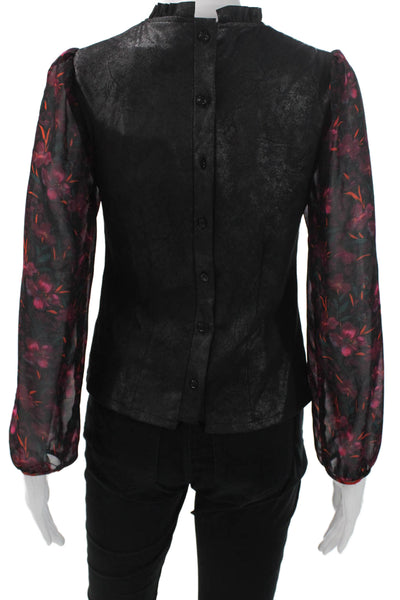 Drew Women Basic Floral High Neck Long Sleeve Blouse Black Size XS