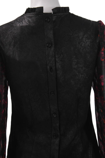 Drew Women Basic Floral High Neck Long Sleeve Blouse Black Size XS