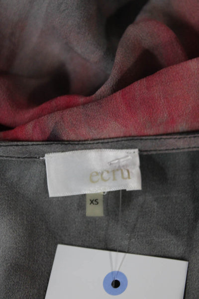 Ecru Women Tunic Blouse Multicolor Tie-Dye V-Neck 100% Silk Long Sleeve Size XS