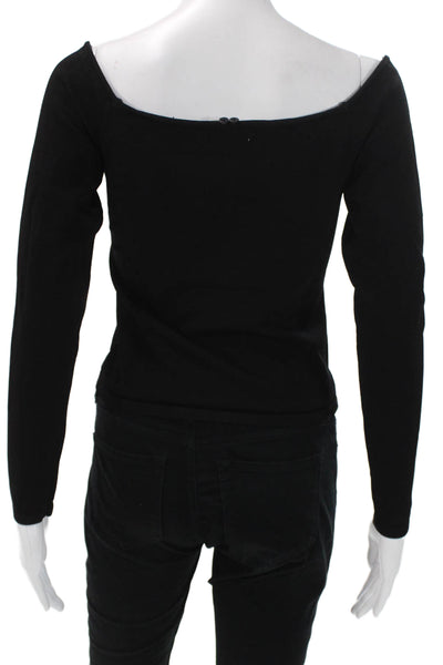 Meshki Women Black Boat Neck Viscose Long Sleeve Basic T-Shirt Pullover Size L
