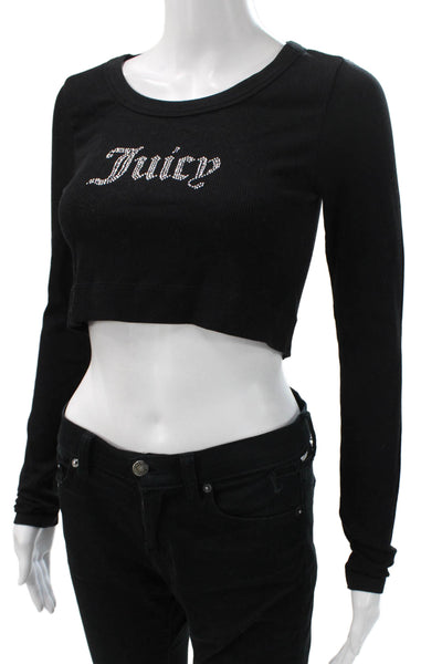 Juicy Couture Women Cropped Long Sleeve T-Shirt Black Nylon Size S