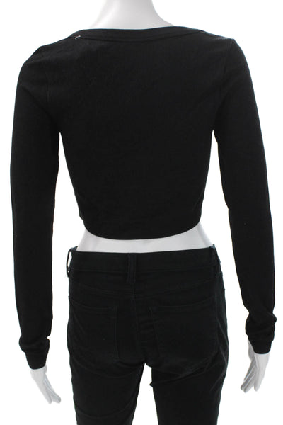 Juicy Couture Women Cropped Long Sleeve T-Shirt Black Nylon Size S