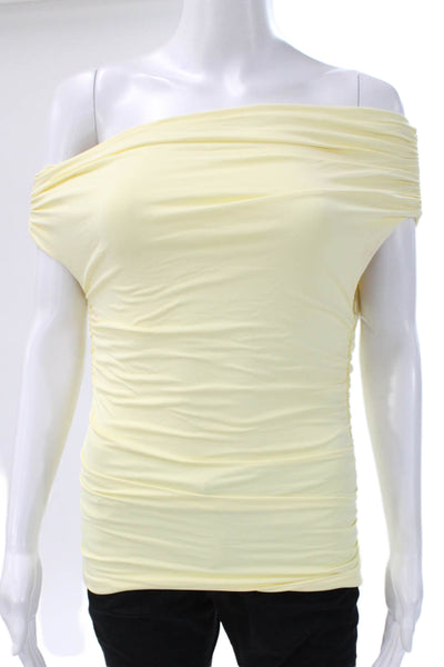 Meshki Womens Yellow Off the Shoulder Basic Blouse Sleeveless Size M