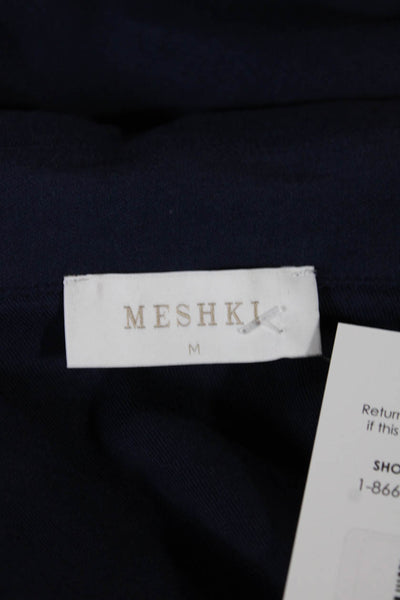 Meshki Women Cropped Collared Tencel Button-Up Blouse Blue Long Sleeve Size M