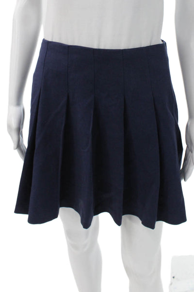 Meshki Womens Pleated Blue Tencel Skirt Short Zip Size M