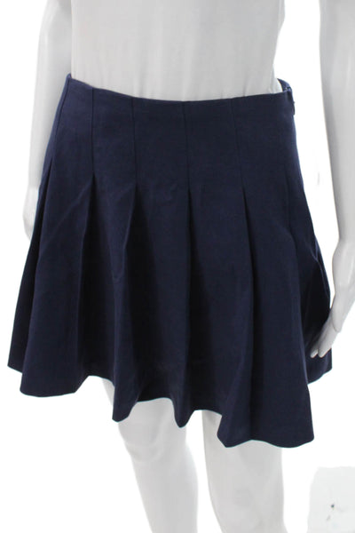 Meshki Womens Pleated Blue Tencel Skirt Short Zip Size M