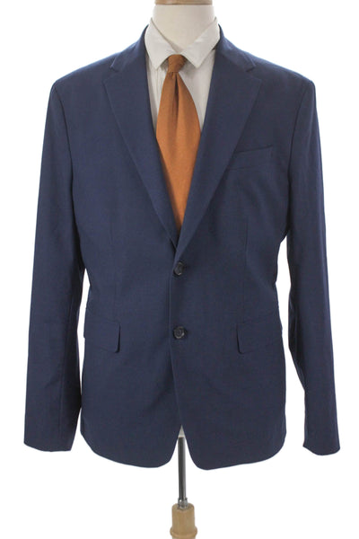 Zara Mens Blue Polyester Blazer Button Closure Size 42
