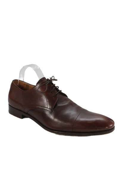 Prada Men's Round Toe Leather Oxford Flat Shoes Brown Size 9