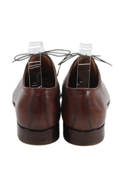 Prada Men's Round Toe Leather Oxford Flat Shoes Brown Size 9