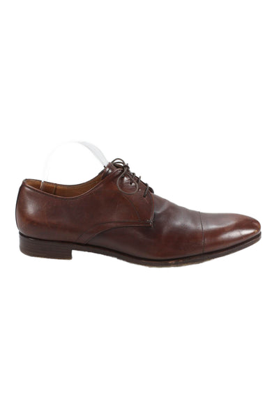 Prada Men's Round Toe Leather Oxford Flat Shoes Brown Size 9