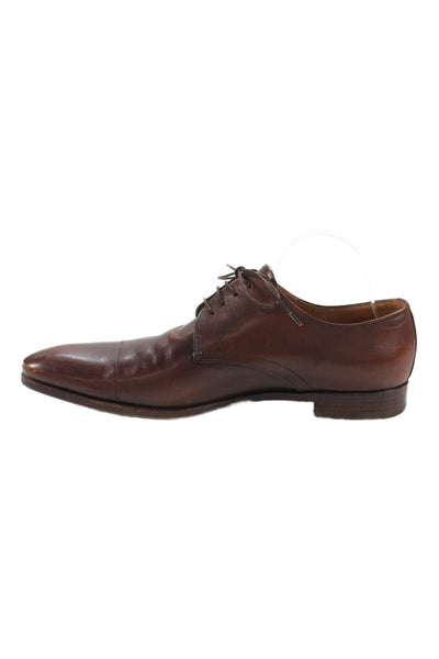 Prada Men's Round Toe Leather Oxford Flat Shoes Brown Size 9