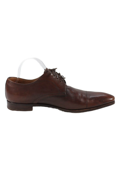 Prada Men's Round Toe Leather Oxford Flat Shoes Brown Size 9