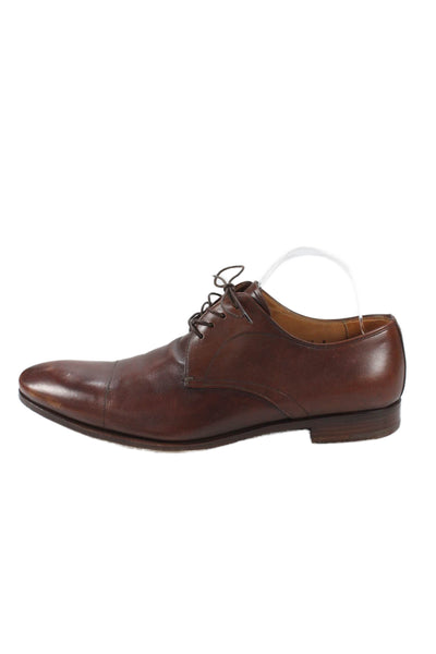 Prada Men's Round Toe Leather Oxford Flat Shoes Brown Size 9