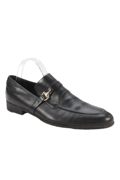 Gucci Men's Leather Gold Embellish Loafers Shoes Black Size 43