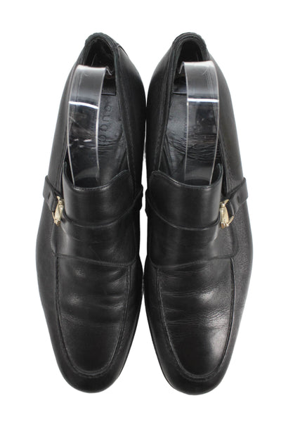 Gucci Men's Leather Gold Embellish Loafers Shoes Black Size 43