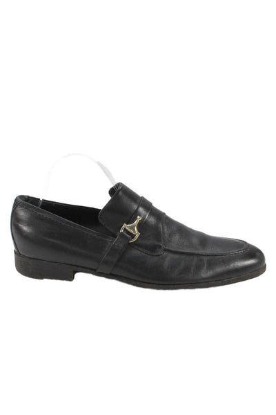 Gucci Men's Leather Gold Embellish Loafers Shoes Black Size 43