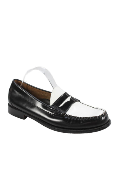 Weejuns Mens Leather Slide On Loafer Dress Shoes Black White Size 9.5 D