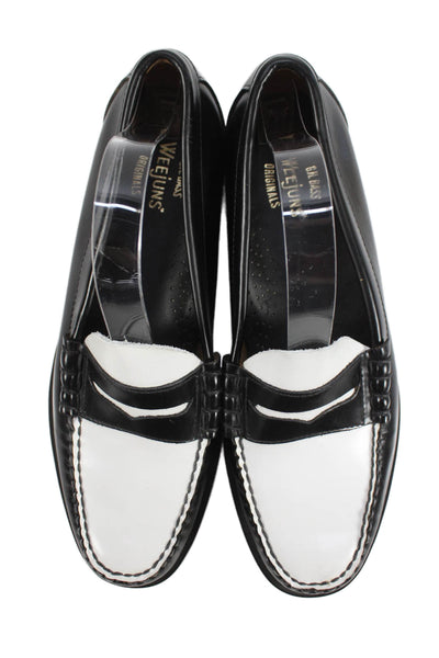 Weejuns Mens Leather Slide On Loafer Dress Shoes Black White Size 9.5 D