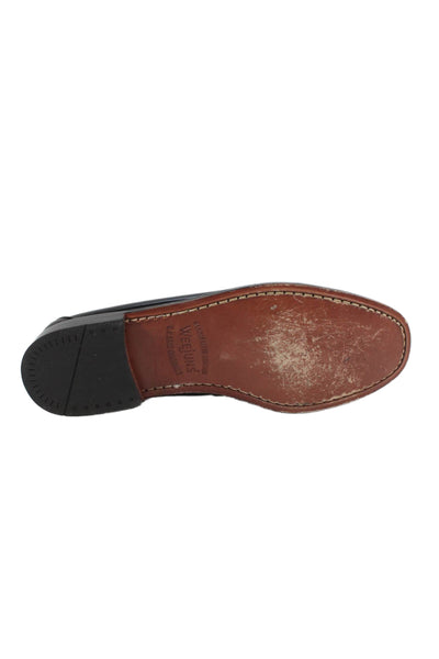 Weejuns Mens Leather Slide On Loafer Dress Shoes Black White Size 9.5 D