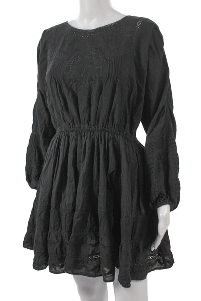 Love Shack Fancy Women Fit & Flare Dress Black Floral Cotton Long Sleeve Size S