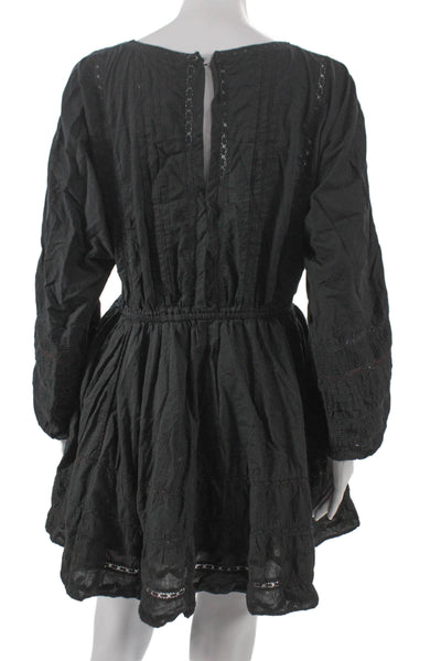 Love Shack Fancy Women Fit & Flare Dress Black Floral Cotton Long Sleeve Size S
