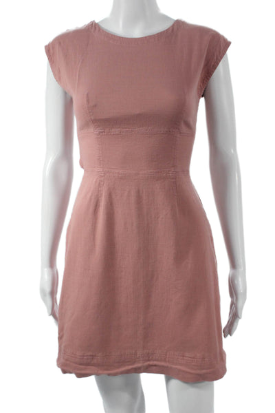 Anthropologie Womens Pink Fit & Flare Dress Cap Sleeve Button Short Size 00