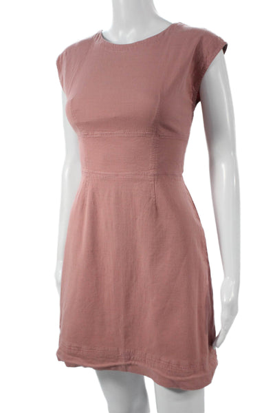 Anthropologie Womens Pink Fit & Flare Dress Cap Sleeve Button Short Size 00