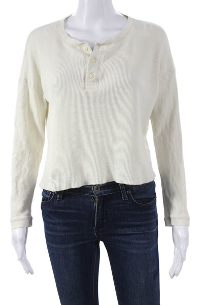 Everlane Women White Basic Henley T-Shirt Organic Cotton Long Sleeve Size S