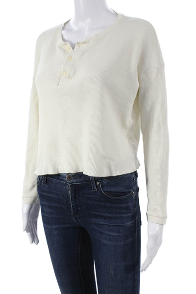 Everlane Women White Basic Henley T-Shirt Organic Cotton Long Sleeve Size S