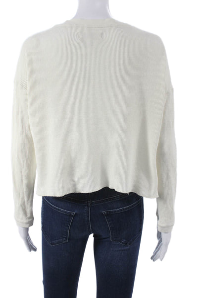 Everlane Women White Basic Henley T-Shirt Organic Cotton Long Sleeve Size S