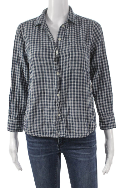Everlane Women Basic Blue Plaid Cotton Collared Button-Up 3/4 Sleeve Top Size 4