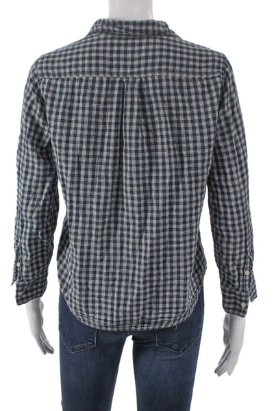 Everlane Women Basic Blue Plaid Cotton Collared Button-Up 3/4 Sleeve Top Size 4