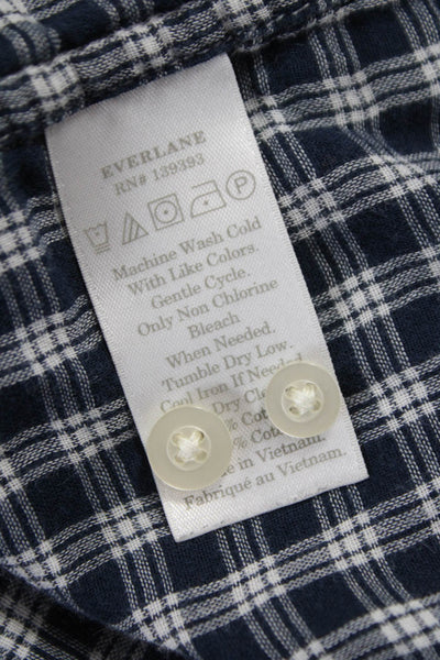 Everlane Women Basic Blue Plaid Cotton Collared Button-Up 3/4 Sleeve Top Size 4