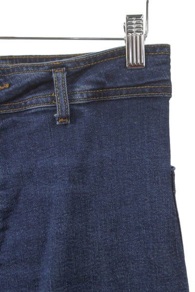 Zara Women Wide Leg Jeans Blue Mid Rise Cotton Button Size 6