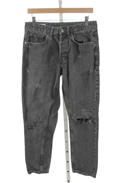 Zara Women Mom Jeans Gray Mid Rise 25in 100% Cotton Size 30