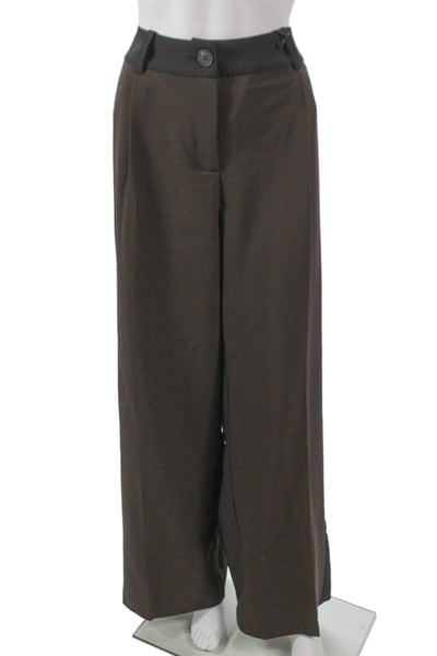 Janet Howard Women Dress Pants Brown Polyester Solid Button Size 14