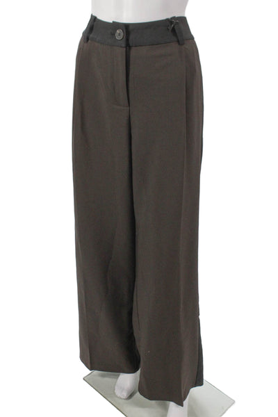 Janet Howard Women Dress Pants Brown Polyester Solid Button Size 14