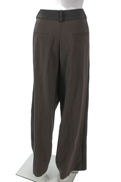 Janet Howard Women Dress Pants Brown Polyester Solid Button Size 14