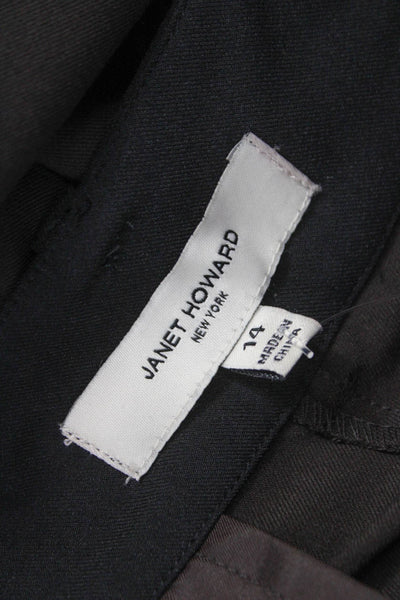 Janet Howard Women Dress Pants Brown Polyester Solid Button Size 14