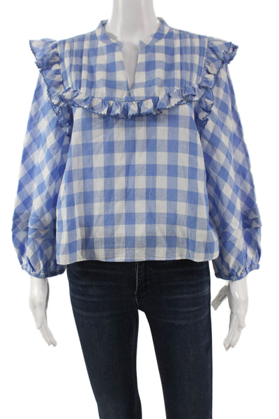 Cleobella Womens Basic V Neck Check Organic Cotton Blouse Sleeveless Size M