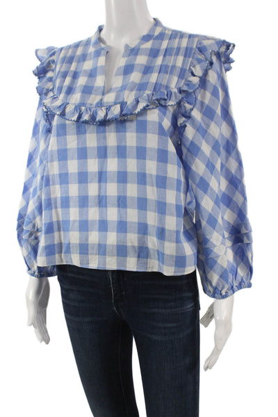 Cleobella Womens Basic V Neck Check Organic Cotton Blouse Sleeveless Size M