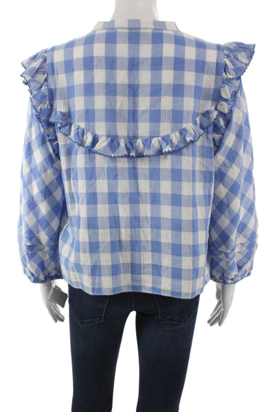 Cleobella Womens Basic V Neck Check Organic Cotton Blouse Sleeveless Size M